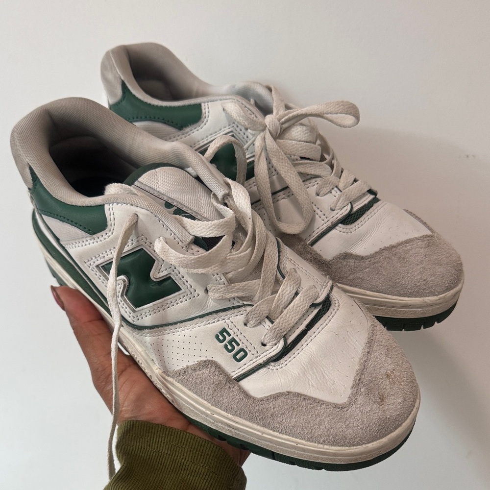 New Balance 550 White and Dark Green Sneakers (OBO)